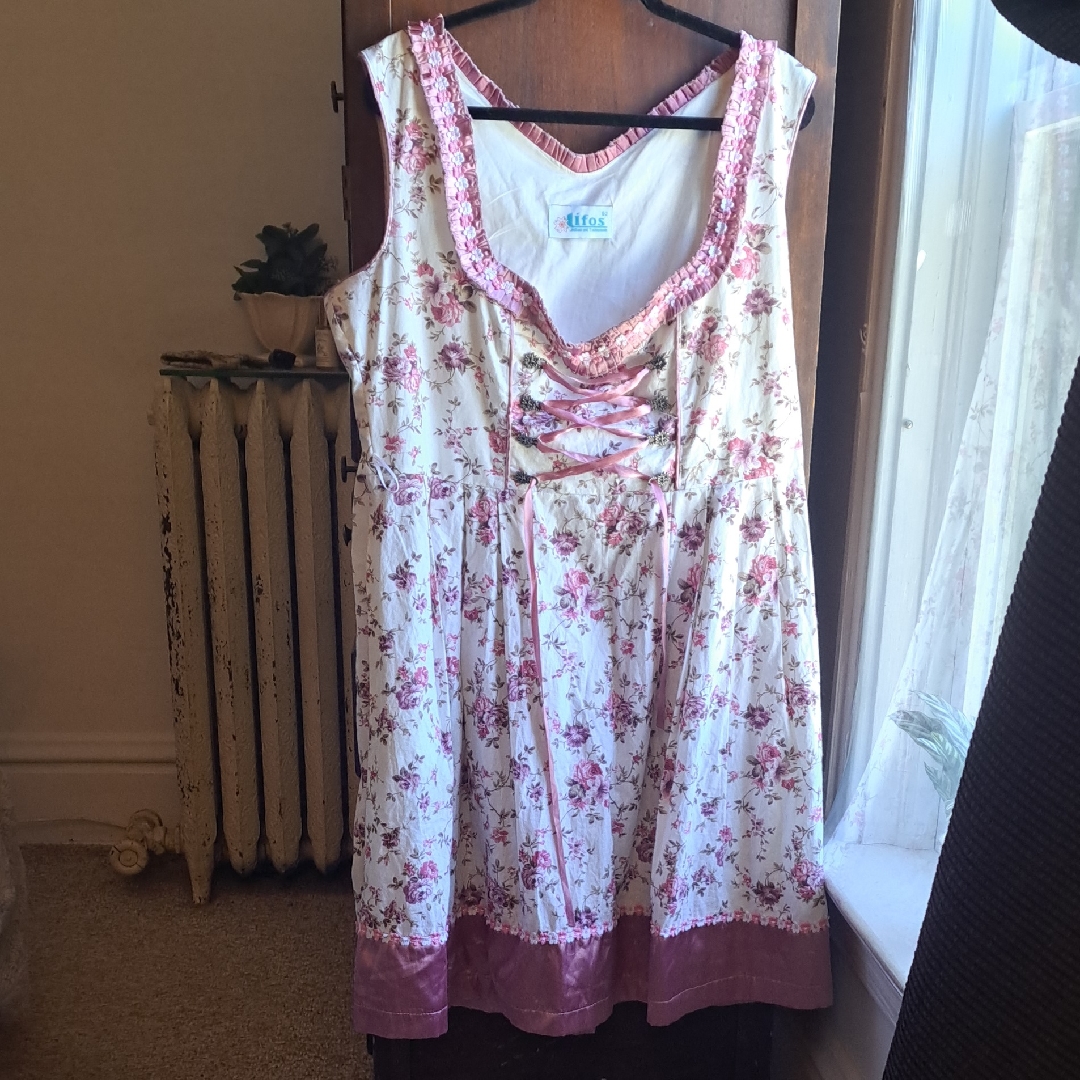 Vintage Lifos Landhaus And Trachtenmode Size 52 Pink And White Floral Dress